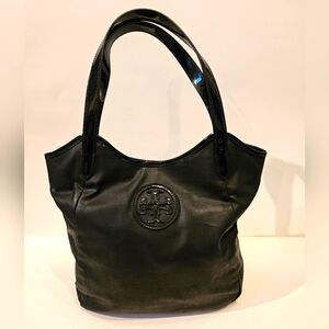 Tory Burch Black Dipped Canvas Double Handle Tote Bag Purse